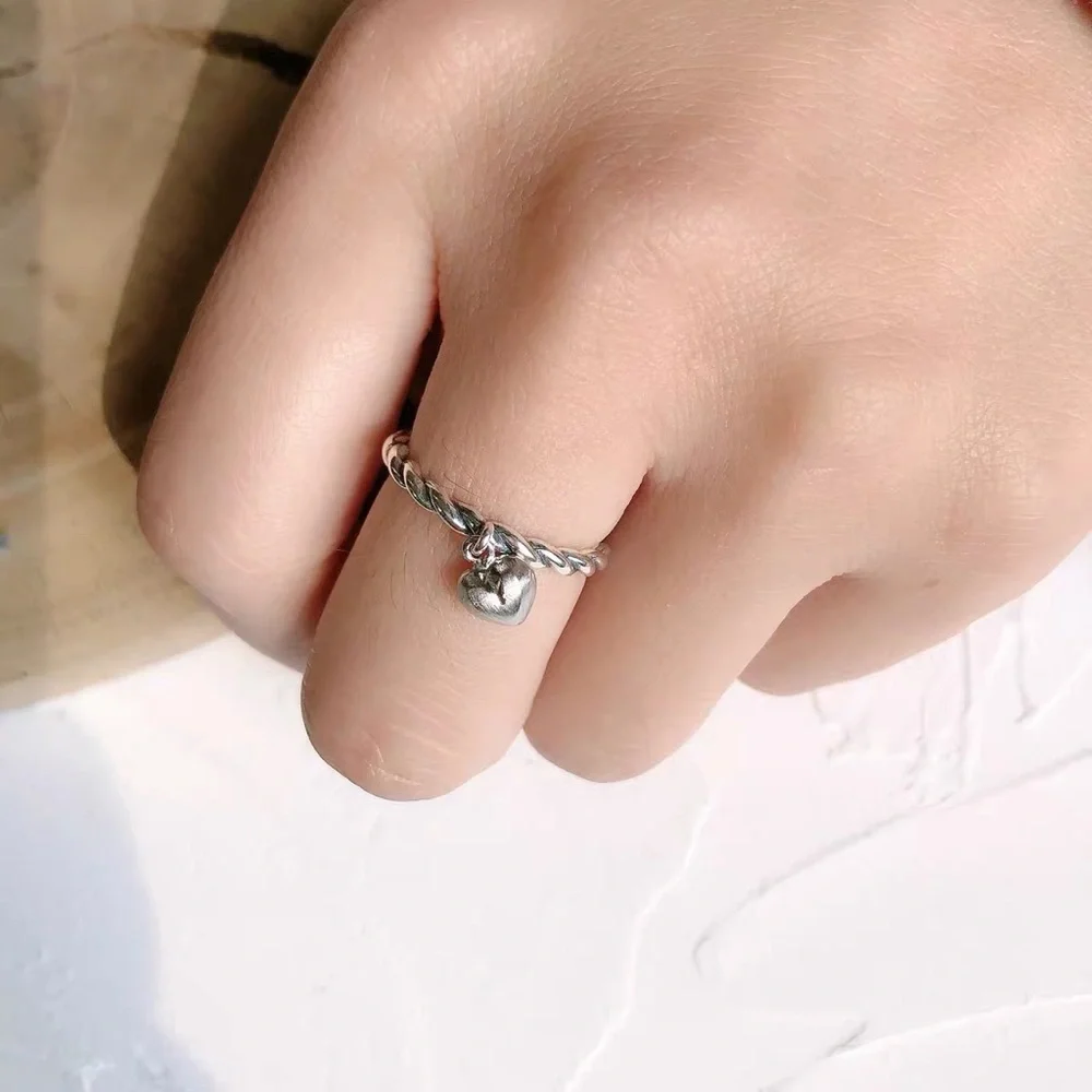 Dangle heart ring , heart ring, silver ring , sterling silver ring, twisted ring